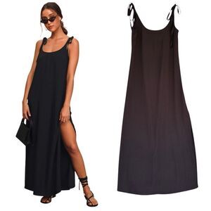 Lulus Salt Water Breeze Black Tie-Strap Maxi Dress Women’s Size Extra Small XS